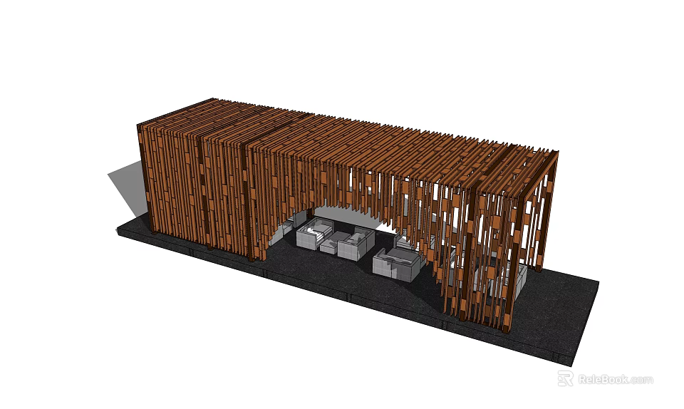Modern Wooden Pergola With Lattice Structure And Seating Area For Outdoor Use 3d model 