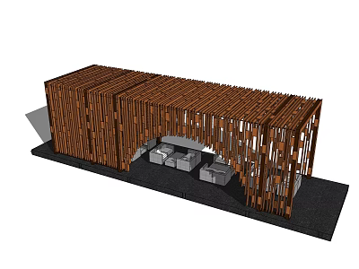 Modern Wooden Pergola With Lattice Structure And Seating Area For Outdoor Use 3d model