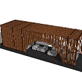 Modern Wooden Pergola With Lattice Structure And Seating Area For Outdoor Use