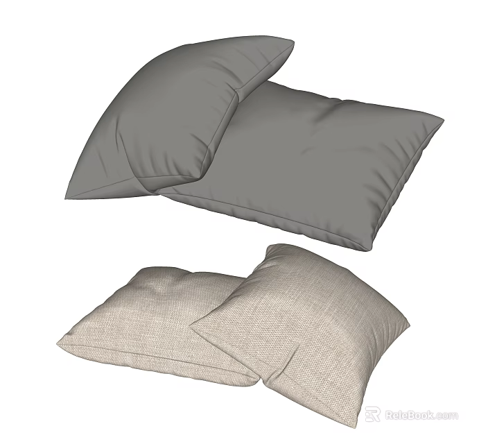 Soft Gray and Beige Textured Fabric Pillows Set of Two for Living Room Decor 3d model 