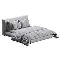 Modern Double Bed With Gray Quilt Soft Pillows And White Headboard 3d model