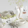 Dinnerware Set with Bowls Plates Wine Glasses Chopsticks Napkins and Candles for Dining Table