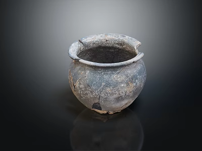 Ancient Pottery Jar With Worn Surface And Cracked Texture On Black Background 3d model