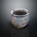 Ancient Pottery Jar With Worn Surface And Cracked Texture On Black Background 3d model