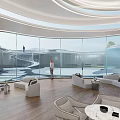 Modern Lounge Area With Comfortable Sofas Glass Walls And Wooden Flooring
