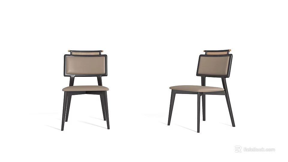 Modern Upholstered Dining Chairs with Light Brown Seats Backrests and Dark Frames 3d model