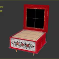 Red Decorative Jewelry Box With Open Lid Cream Lining And Floral Pattern Design