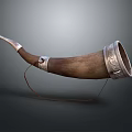 Traditional Handmade Horn Drinking Vessel With Natural Material Silver Bands And Red Cord