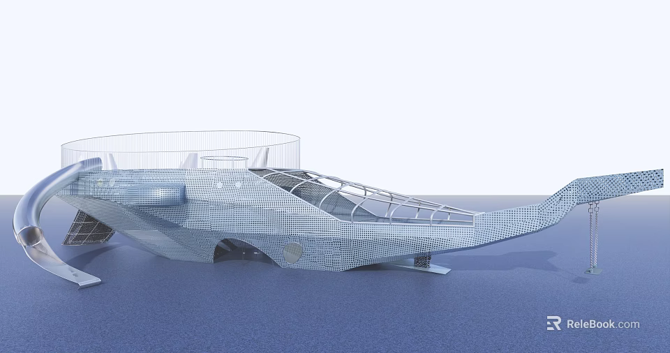 Modern Playground Equipment With Unique Streamlined Structure Grid Like Metal Appearance Open Platform For Kids 3d model