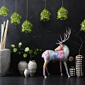 Hanging Decorative Bonsai Plants for Indoor Space with Colorful Deer Statue and Ceramic Vases