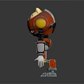 Red Mechanical Robot Character With Yellow Shoulders And Blue Feet Design