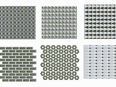 Different Patterned Floor Tiles Featuring Green And White Color Designs 3d model