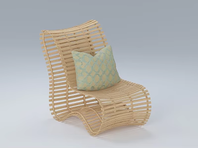 Rattan Woven Single Sofa With Light Green Patterned Cushion And Modern Design 3d model