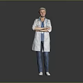 Woman Doctor in White Coat with Stethoscope and Crossed Arms on Gray Background