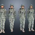Group of soldiers in military camouflage uniforms wearing helmets and tactical gear