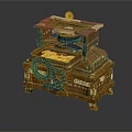 Vintage Mechanical Equipment with Wooden Structure Ornate Gears and Brass Accents