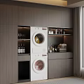 Sleek Modern Balcony Cabinet With Built In Stacked Washing Machines And Open Shelves
