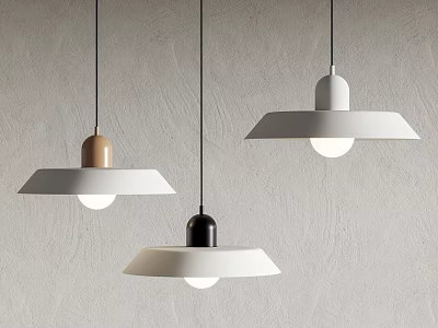 Modern Pendant Lights Three White Black And Brown With Sleek Shades On Gray Textured Wall 3d model
