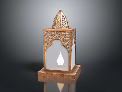 Traditional Ornate Lantern With Carved Hollow Patterns And Wooden Base 3d model