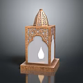 Traditional Ornate Lantern With Carved Hollow Patterns And Wooden Base