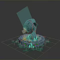 Scenic Fish Shaped Fountain With Water Flowing Into Decorative Base Pool