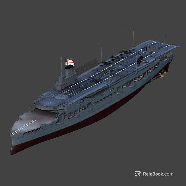 Military Aircraft Carrier With Long Flight Deck And National Flag 3d model 