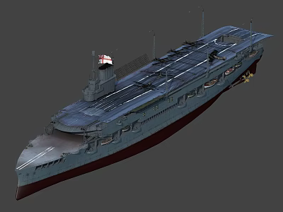 Military Aircraft Carrier With Long Flight Deck And National Flag 3d model