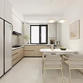 Modern Open Living and Dining Area With White Sofa Round Coffee Table TV Pendant Lights