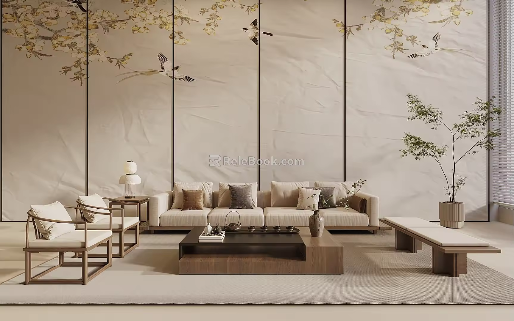 Song style new stroke combination sofa coffee table combination leisure chair 3d model