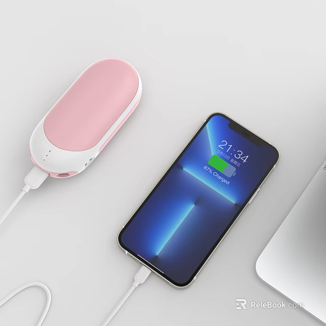 Smartphone Charging With Pink Power Bank And Digital Accessories On White Surface 3d model 