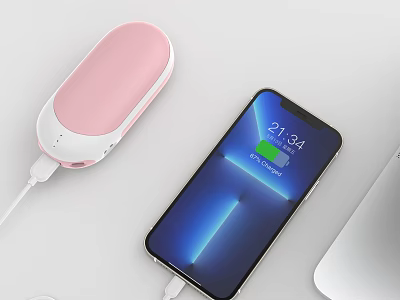 Smartphone Charging With Pink Power Bank And Digital Accessories On White Surface 3d model