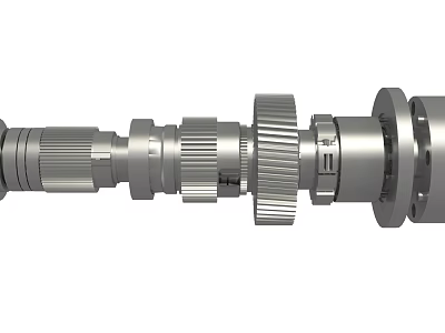 Precision Industrial Metal Shaft Assembly With Gear Teeth And Threaded Components 3d model