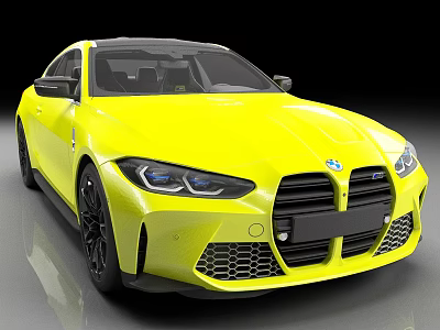 Yellow BMW Sporty Coupe with Aggressive Front Grille and Black Alloy Wheels Sleek Body Design 3d model
