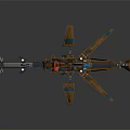 Futuristic 3D Model Aircraft With Wooden Wings Blue Accents And Red Mechanical Component
