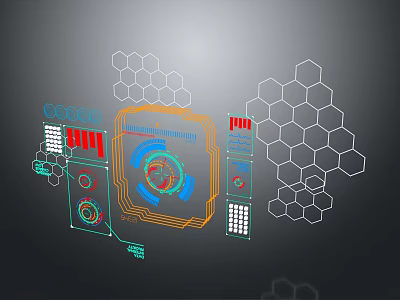 Modern Digital Tech Interface Featuring Hexagonal Patterns And Data Visualization Elements 3d model