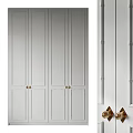 Sleek White Wardrobe With Vertical Panel Design And Brass Handles