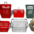 Public Shopping Baskets in Various Colors and Materials Including Plastic Metal and Woven