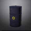 Industrial Blue Metal Oil Storage Drum With Yellow Flame Symbol
