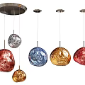 Colorful Textured Glass Pendant Lights With Silver Metal Hanging Rods
