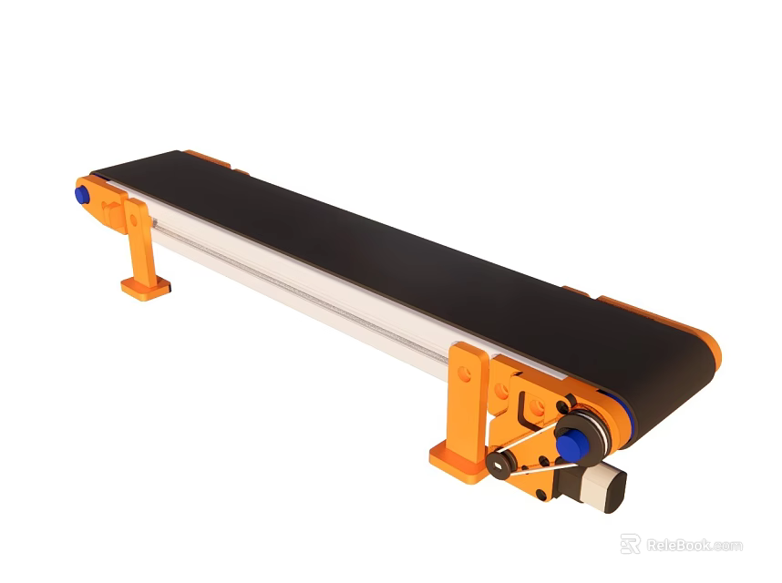 Industrial Conveyor Belt System With Orange Frame Black Belt And Roller Components 3d model 