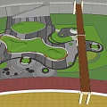 Scenic Park Landscape Design with Curved Walkways Various Trees Colorful Flower Beds and Rest Areas