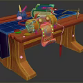 Wooden Workbench Interior With Blue Mat And Colorful Craft Tools