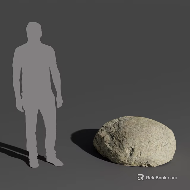 Human Silhouette Standing Next To Large Natural Stone On Gray Background 3d model