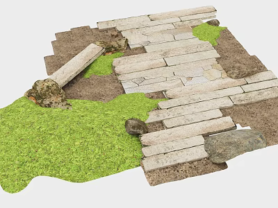 Garden Ornament With Stone Pathway Green Grass And Natural Stones 3d model
