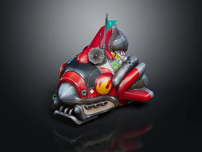 Colorful Mechanical Figurine With Red Black Flame Patterns And Gear Decorative Details 3d model