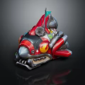 Colorful Mechanical Figurine With Red Black Flame Patterns And Gear Decorative Details