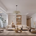 Modern Living and Dining Room Interior With Sofa Coffee Table And Chandelier