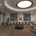 Modern Service Hall Interior Design With Service Desks Digital Display And Green Plants