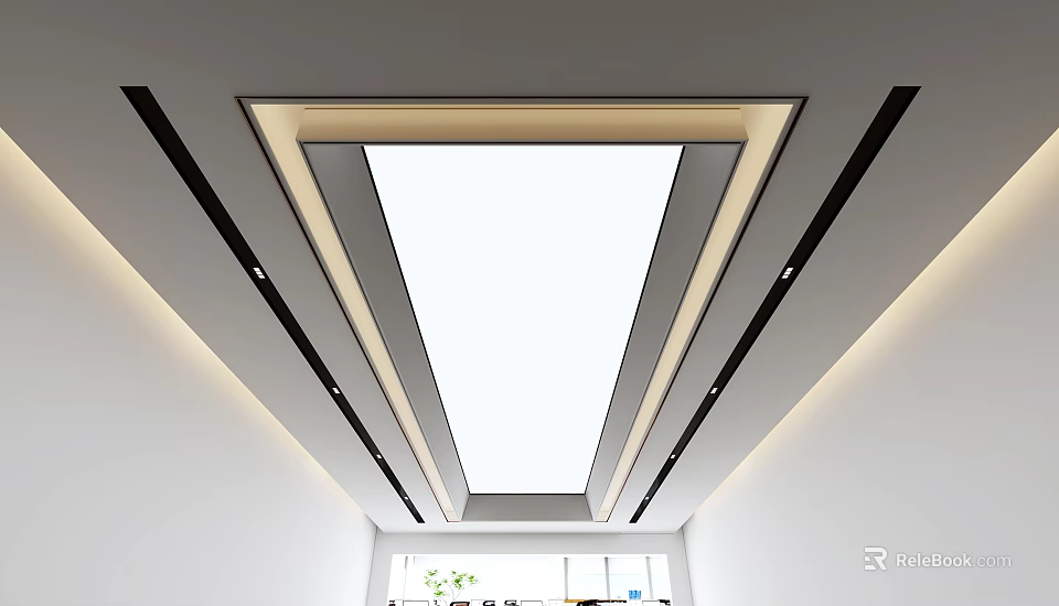 Modern Ceiling Design With Recessed Lighting LED Light Strips And Clean White Lines 3d model 