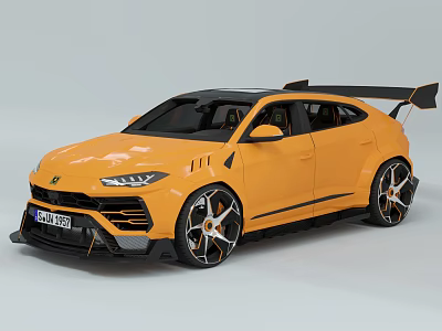 Yellow Modified Lamborghini Urus With Rear Wing And Alloy Wheels 3d model